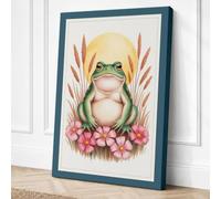 Dreaming Frog Boho Canvas Wall Art Print 24x16 Inch | Teal