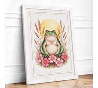 Dreaming Frog Boho Framed Wall Art Print A2 (59.4×42cm) White, Wall Decor for Living Room, Bedroom, Office & Home, Ready to Hang, Art Gift