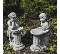 Dreaming Girl And Boy Garden Bird Bath Set