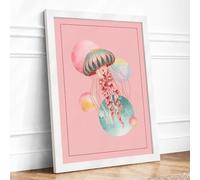 Dreaming Jellyfish Modern Framed Wall Art Print A1 (84.1×59.4cm) White, Wall Decor for Living Room, Bedroom, Office & Home, Ready to Hang, Art Gift