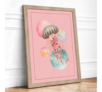 Dreaming Jellyfish Modern Framed Wall Art Print A2 (59.4×42cm) Oak, Wall Decor for Living Room, Bedroom, Office & Home, Ready to Hang, Art Gift