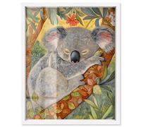 Dreaming Koala Shadowbox Print Zoo Art by Art Remedy, White Frame, 24 x 30