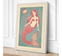 Dreaming Mermaid Vintage Canvas Wall Art Print 24x16 Inch | Cream