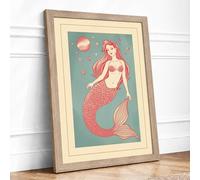 Dreaming Mermaid Vintage Framed Wall Art Print A4 (29.7×21cm) Oak, Wall Decor for Living Room, Bedroom, Office & Home, Ready to Hang, Art Gift