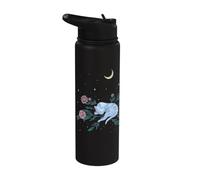 Dreaming Moon Cat Mystical Whimsigoth Art Episodic Drawing Stainless Steel Insulated Water Bottle