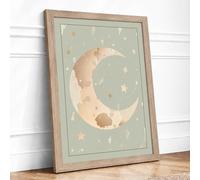 Dreaming Moon Scandinavian Framed Wall Art Print A2 (59.4×42cm) Oak, Wall Decor for Living Room, Bedroom, Office & Home, Ready to Hang, Art Gift