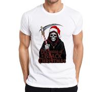 Dreaming of a Black Christmas Grim Reaper Skeleton Dark Gothic Men's T-Shirt, White, M