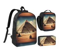 Dreaming Of The Pyramids Of Khufu 17 Inch Backpack Lunch Bag Pencil Case Set, Cute Print, Durable Oxford Cloth.