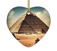Dreaming of The Pyramids of Khufu Ceramic Christmas Heart Pendant, The Pottery Piece is Available with Silk Thread