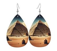 Dreaming of the Pyramids of Khufu Leather earrings, teardrop-shaped pendant jewelry, versatile and stylish women's accessories.