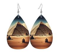 Dreaming of the Pyramids of Khufu Pattern leather earrings | Water drop-shaped printed earrings, suitable for daily/party/dating scenes
