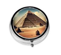 Dreaming of The Pyramids of Khufu Round mini Pill Box, Lightweight and Portable, with 3 Plastic Inserts, Suitable for Carrying in Pockets or Wallets.