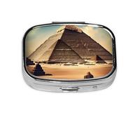 Dreaming of The Pyramids of Khufu Square Pill Box with Full Print Design - Portable Metal Travel Case for Vitamins & Medication, 2.2x1.6x0.7 Inch.