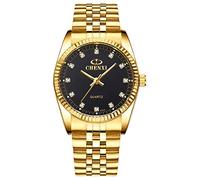 DREAMING Q&P Fq-043 Classic Golden Stainless Steel Male Female Crystals Quartz Wrist Watches for Man Woman Gold, BlACK FACE, sports