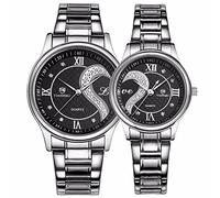 DREAMING Q&P Fq-102 Stainless Steel Romantic Pair His and Hers Wrist Watches for Men Women Set of 2 (Black)