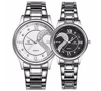 DREAMING Q&P Fq-102 Stainless Steel Romantic Pair His and Hers Wrist Watches for Men Women Set of 2 (White&Black)