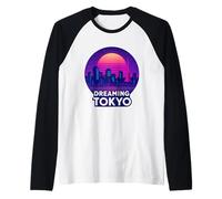 Dreaming Tokyo Vaporwave Skyline Raglan Baseball Tee