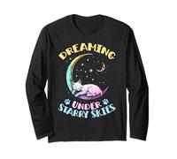 Dreaming Under Starry Skies Cat Sleepts On Moon Long Sleeve T-Shirt