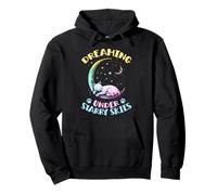 Dreaming Under Starry Skies Cat Sleepts On Moon Pullover Hoodie