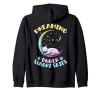 Dreaming Under Starry Skies Cat Sleepts On Moon Zip Hoodie
