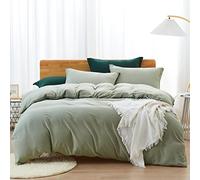 Dreaming Wapiti Duvet Cover King,Washed Microfiber King Size Green Duvet Cover Set,Solid Color - Soft and Breathable with Zipper Closure & Corner Ties (Green, King)
