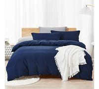 Dreaming Wapiti Duvet Cover Queen,Washed Microfiber Navy Blue Queen Size Duvet Cover Set,Solid Color - Soft and Breathable with Zipper Closure & Corner Ties (Navy Blue, Queen)