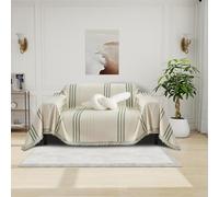 DREAMINGO Chenille Armchair Cover Jacquard Sofa Covers Washable Furniture Protector Recliner Couch Cover 1 Cushion Reversible Chair Cover Beige Green Striped Couch Cover Blanket 71"x 71"