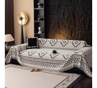 DREAMINGO Chenille Sofa Protector Cover Beige Grey Striped Couch Cover for 3 Cushion Couch Sofa Chic Modern Furniture Sofa Slipcover for Dogs Washable Sectional 3 Seat Sofa Covers 71"X150"