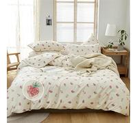 DREAMINGO Cute Strawberry Duvet Cover Queen Teen Girls Bedding Set Kawaii Bedroom Decor Cotton Quilt Cover with Zipper Lightweight 3 Piece Bed Set with 2 Pillow Cases, Cream White