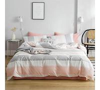 DREAMINGO Twin Pink Gray Stripes Comforter Preppy Bedding 100% Cotton Girls Duvet Cover Modern Aesthetic Bedroom Grey Peach Duvet Cover Set