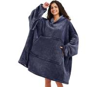 Dreamique Wearable Blanket Hoodie Oversize Sherpa Fleece Hooded Blanket for Adults and Kids Snuggie Sweatshirt for Women Men, Navy, Adult