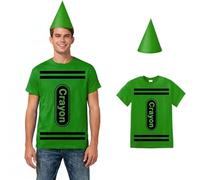 DreamJ Halloween Crayon Costume T Shirt Set for Adults Men Women,Group Halloween Couple Costumes Funny Shirt Tutu Skirt Hat (Green Men, XL)