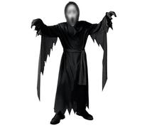 DreamJ Horror Scary Halloween Costume with Mask - Black Hooded Outfit for Adult Men Women, Cosplay Scary Costume (Black, M)