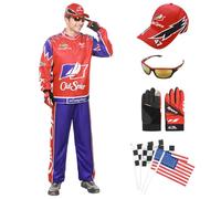 DreamJ Racecar Driver Costume Men Adult,Racing Costume Men 10 Pcs for Halloween Costumes Cosplay Set (Red, XL)