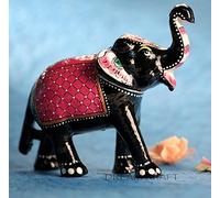 DreamKraft 6 Inch Paper Mache Elephant Showpiece - Handcrafted Red Elephant for Home Décor and Gifting