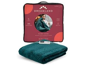 Dreamland Hurry Home Heated Throw - Emerald Green Quilted Herringbone - Deluxe Velvet Electric Blanket Perfect for bed and Sofa, Fast Heating, Machine Washable, Detachable Control, Timer, 160x120cm