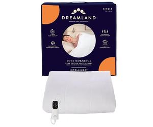Dreamland Love Mornings Heated Duvet - Pure Cotton Cover, Single Size 200×135cm, 6 Heat Settings, Rapid Heat-Up, 1 Detachable Control & Auto Safety Shut-Off, All-Season Use Electric Blanket