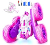 Dreamlandia Pink Rc Stunt Car Toys for 3-8 Year Old Girls Gifts, 360° Flip 4WD Remote Control Cars Girl Toys Age 4-9, Gifts for 3 4 5 6 7 8 Year Old Girls Birthday Presents Ourdoor Garden Toy