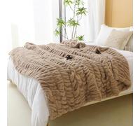 DREAMLANDING Faux Rabbit Fur Luxury Plush Sherpa Throw Blanket Reversible Fuzzy Warm Cozy Fluffy Fur Blanket for Bed Sofa Couch Home Decor (Coffee-2, 150 * 200cm)