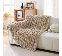 DREAMLANDING Faux Rabbit Fur Luxury Plush Sherpa Throw Blanket Reversible Fuzzy Warm Cozy Fluffy Fur Blanket for Bed Sofa Couch Home Decor (Coffee-2, 130 * 150cm)