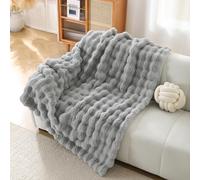 DREAMLANDING Faux Rabbit Fur Luxury Plush Sherpa Throw Blanket Reversible Fuzzy Warm Cozy Fluffy Fur Blanket for Bed Sofa Couch Home Decor (Light Grey, 100 * 150cm)