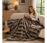 DREAMLANDING Luxury Faux Fox Fur Throw Blanket Long Fluff Fuzzy Thick Cozy Warm Blanket for Sofa Couch Bed Home Decor with Soft Cozy Velvet Back for Winter (Khaki,150200cm)