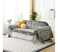 DREAMLANDING Sofa Covers Soft Durable Chenille Sofa Couch Covers Slipcovers Furniture Protector with Tassel for 1 2 3 Seater Loveseat L-shape Corner Futon Sofas for Dog(Stripe Black,180x340cm)
