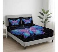 Dreamlike Butterfly Radiance Geometric Bedding Fitted Sheet Black Purple, Super King 180 x 200 x 30 (3 Pack) Easy Care - Deep Pocket 12 inch (30cm) - Fully Elasticated and Fade Resistant Sheet