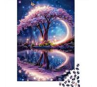 Dreamlike Cherry Blossom Tree 1000 Piece Jigsaw Puzzle Paper for Adults Moon Night View Puzzle Game for Family Relaxing Home Decor 52x38cm/1000pcs
