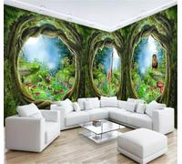 Dreamlike Forest Great Trees Animals Mushrooms 3D Wallpaper Easy Install Feature Office Living Room Sofa Bedroom TV Background Wall Decoration-400cm×280cm