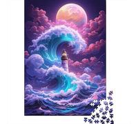 Dreamlike Lighthouse 1000 Piece Jigsaw Puzzle Paper for Adults Ocean Moon Scene Jigsaw Puzzle for Family Relaxing Gift Home Decor 52x38cm/1000pcs