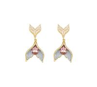 Dreamlike Mermaid Tail Diamond Earrings Electroplating Process Silver-Plated Material Hypoallergenic Gift for Women