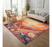Dreamlike Mountain Sunset Scenery Rugs Living Room - 120x170cm Modern Area Rugs for Bedroom Carpet Non Shedding - Nature Floral Scenery Washable Rug Floor Carpets Soft Rug Easy Care