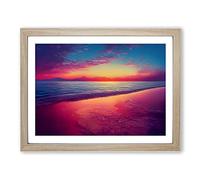 Dreamlike Ocean Sunset Framed Wall Art Print A2 Oak